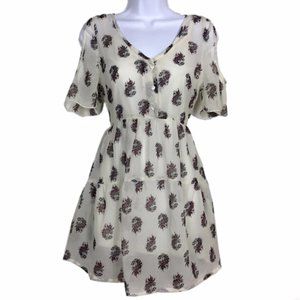 Sheer Cream Paisley Print Cold Shoulder Dress